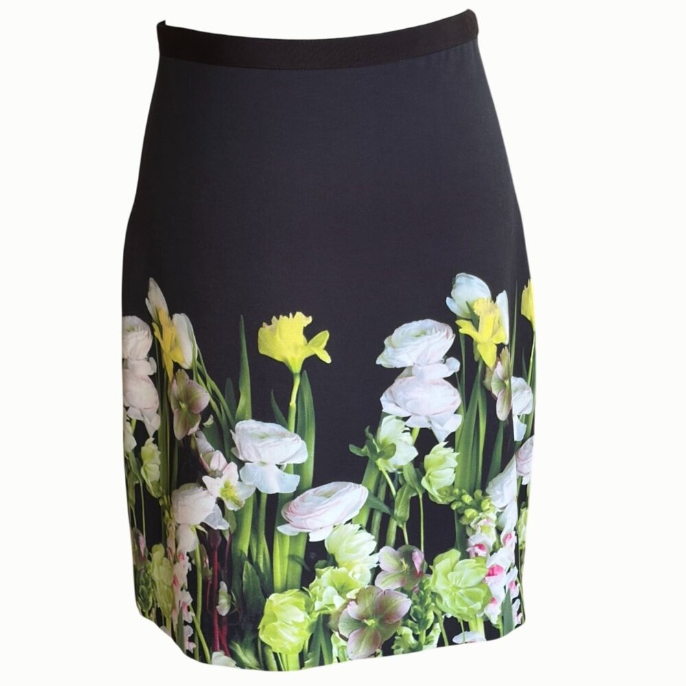 Victoria Beckham Target Spring Tulip Floral Black A-line Pencil Skirt Size Small